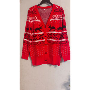 Women's Unbranded Red & Black Reindeer Christmas Cardigan L